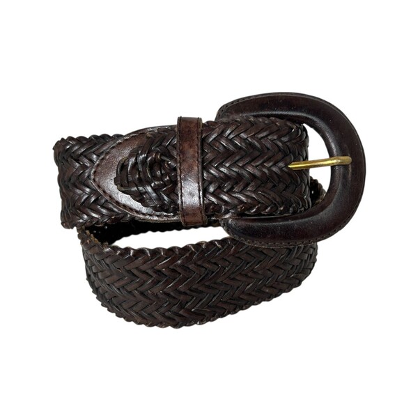 Vintage Capezio Wide Brown Woven Leather Belt  Size S  Leather Covered Buckle - Picture 3 of 9